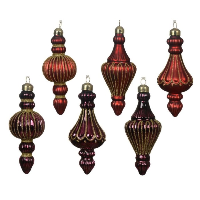 ADDOBBO VETRO H.16CM. ROSSO E BORDEAUX GLITTER